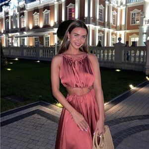 ZARA SATIN EFFECT CUT OUT DRESS MARSALA